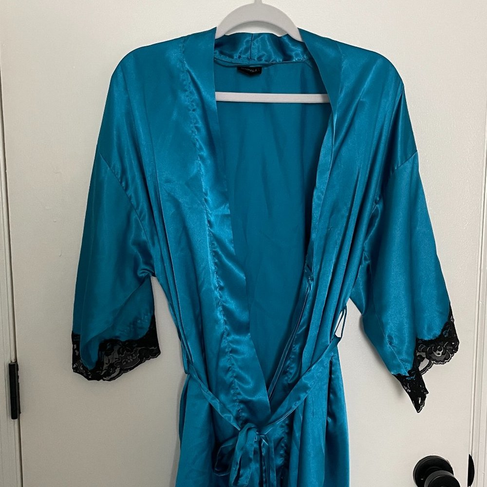 Silk Robe with Lace Detail and Pockets